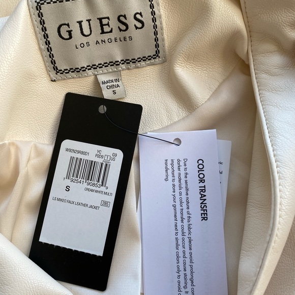GUESS WHITE MIKEO MOTO FAUX LEATHER JACKET - Picture 3 of 5
